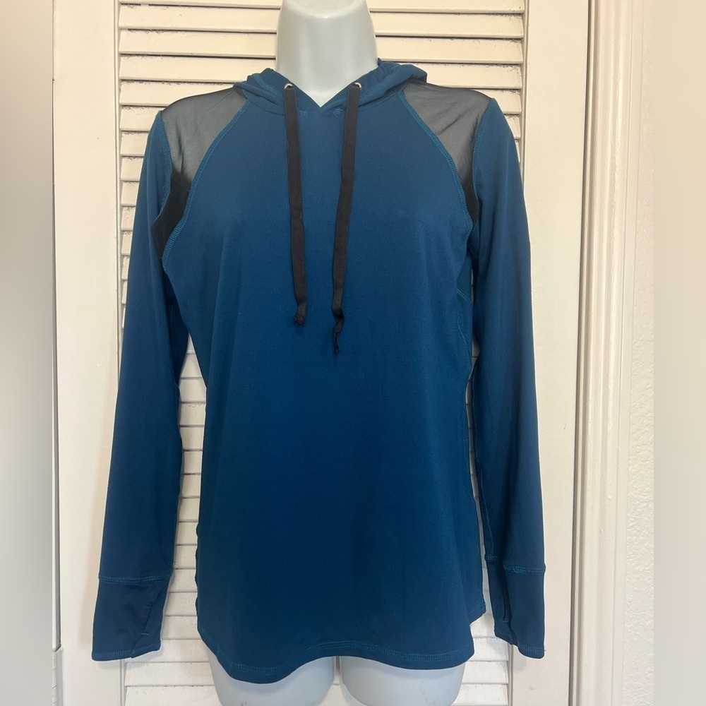 Alala Mesh Panel Performance Hoodie Medium Teal Blue Athletic Activewear Jacket
